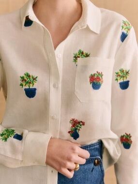 NWT Sezane x Momoni Tomboy shirt in jardini embroidery